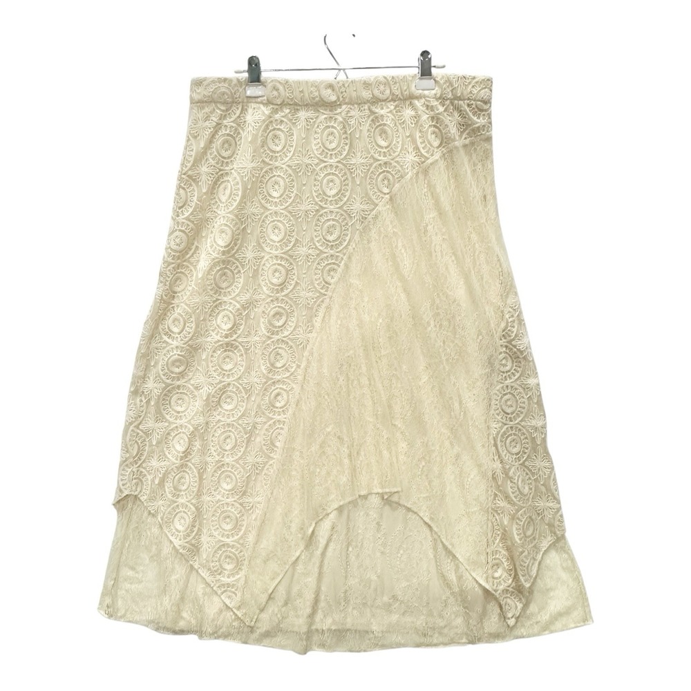 CHICO'S Skirt Sz 3 14-16 Cream Mixed Lace Lined Maxi Fairy Whimsical NWT